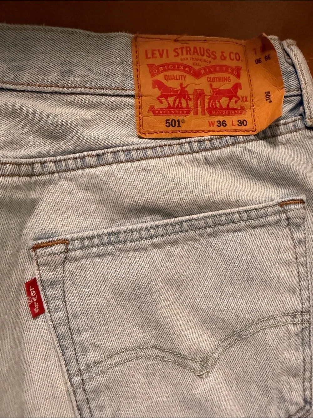 Levi's Men’s Light Wash 501 Straight Jeans - Light Blue Button Fly